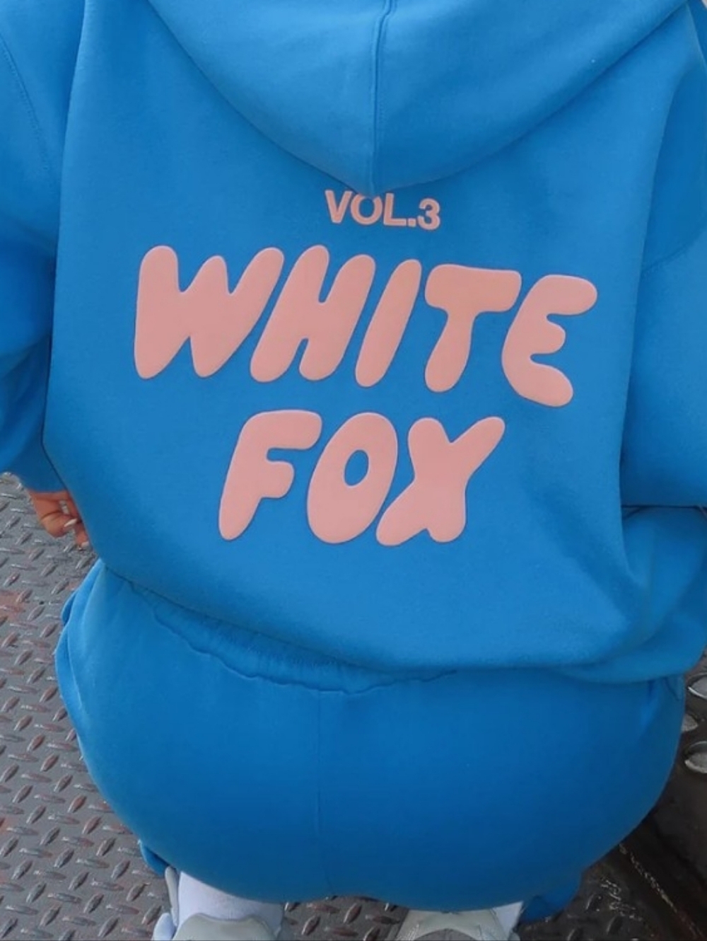 White Fox Zip Front Hoodie Azure Oversized Fit S/M